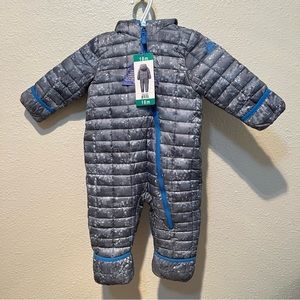 Snozu Infant 1-piece Snowsuit Gray Print with Blue Fleece Lining  18m  NWT